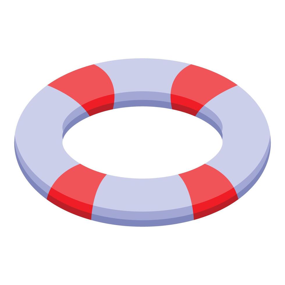Red and white striped lifebuoy floating on water providing safety vector