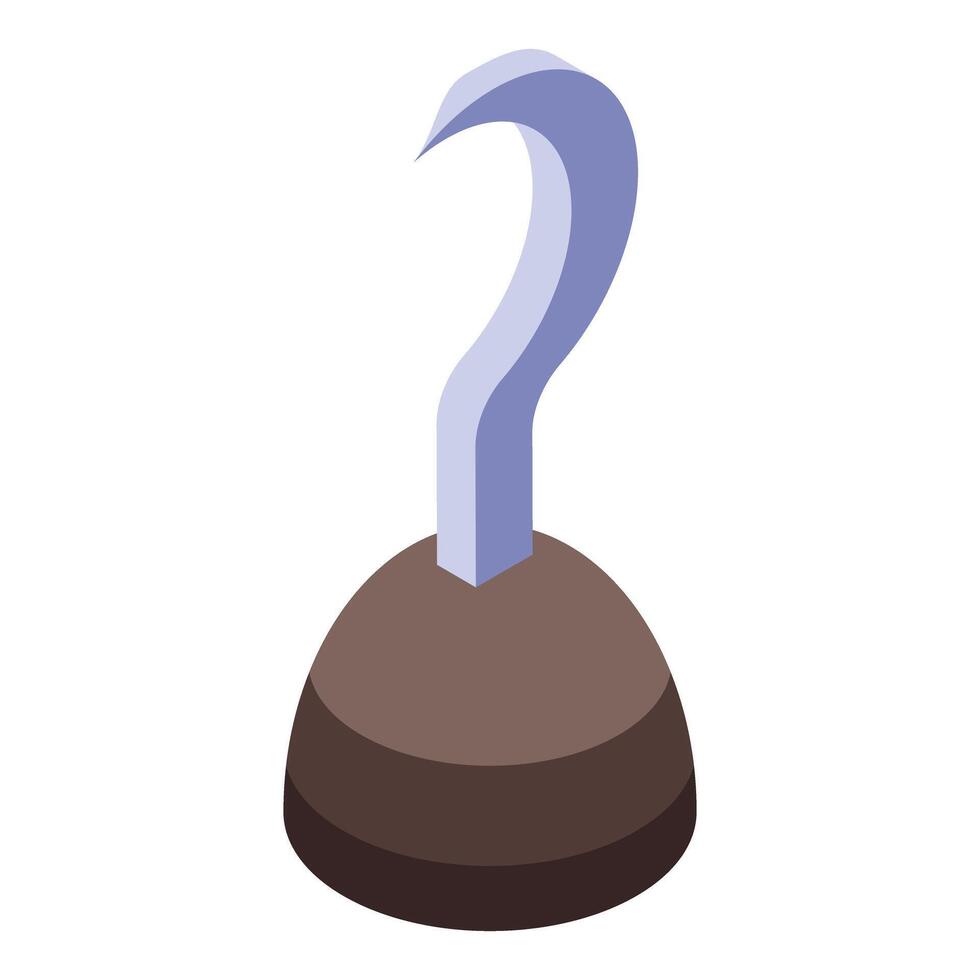 Sharp metal pirate hook standing on wooden base vector