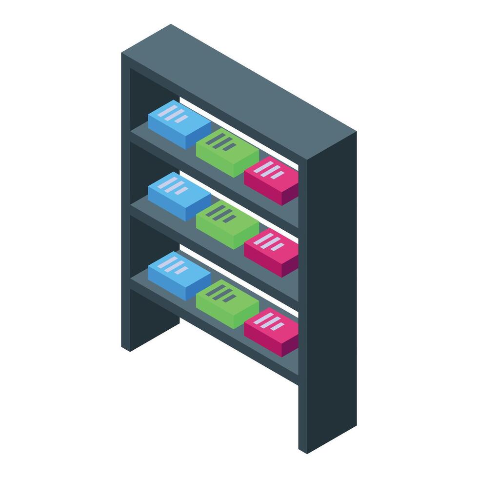 Modern server rack storing big data in data center vector