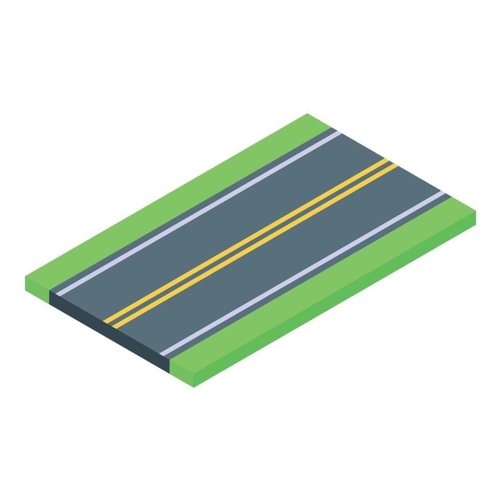 Straight road lane going through green field isometric view vector