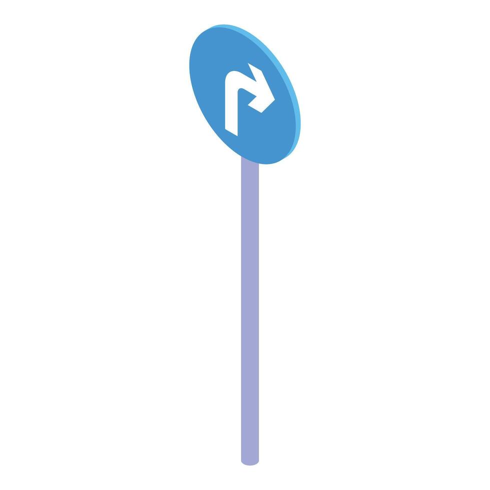 Blue round road sign showing right turn direction vector
