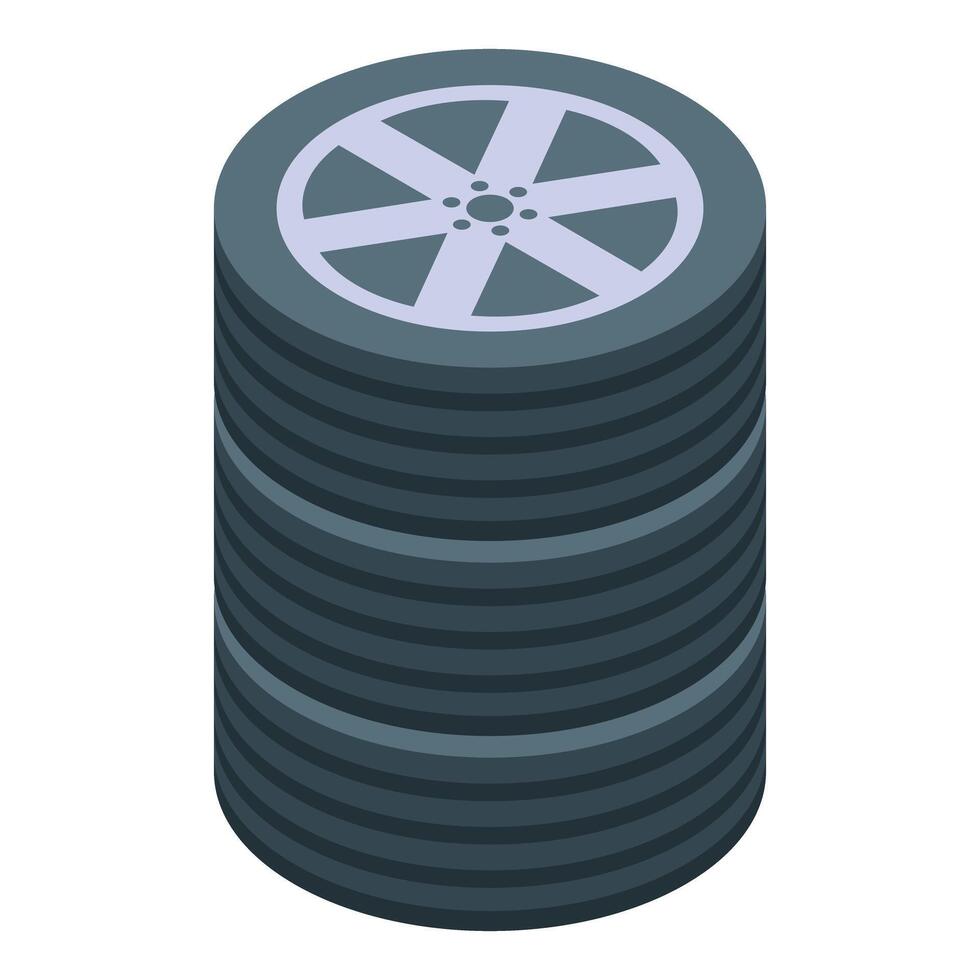 Big stack of new car tires for sale at service station vector