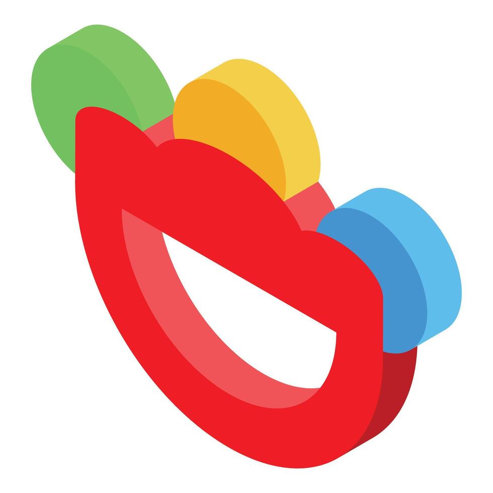 Red baby rattle with colorful balls is making funny face vector