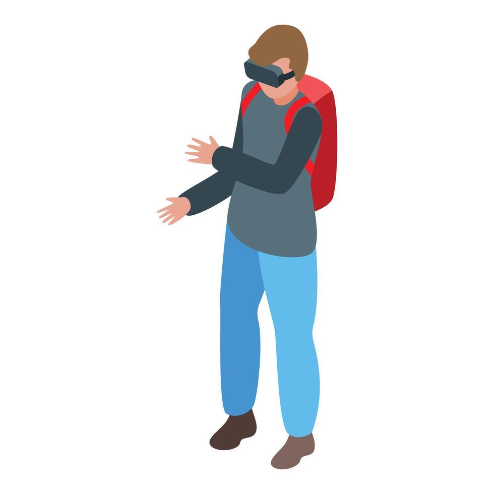 Tourist wearing virtual reality glasses is exploring new city vector