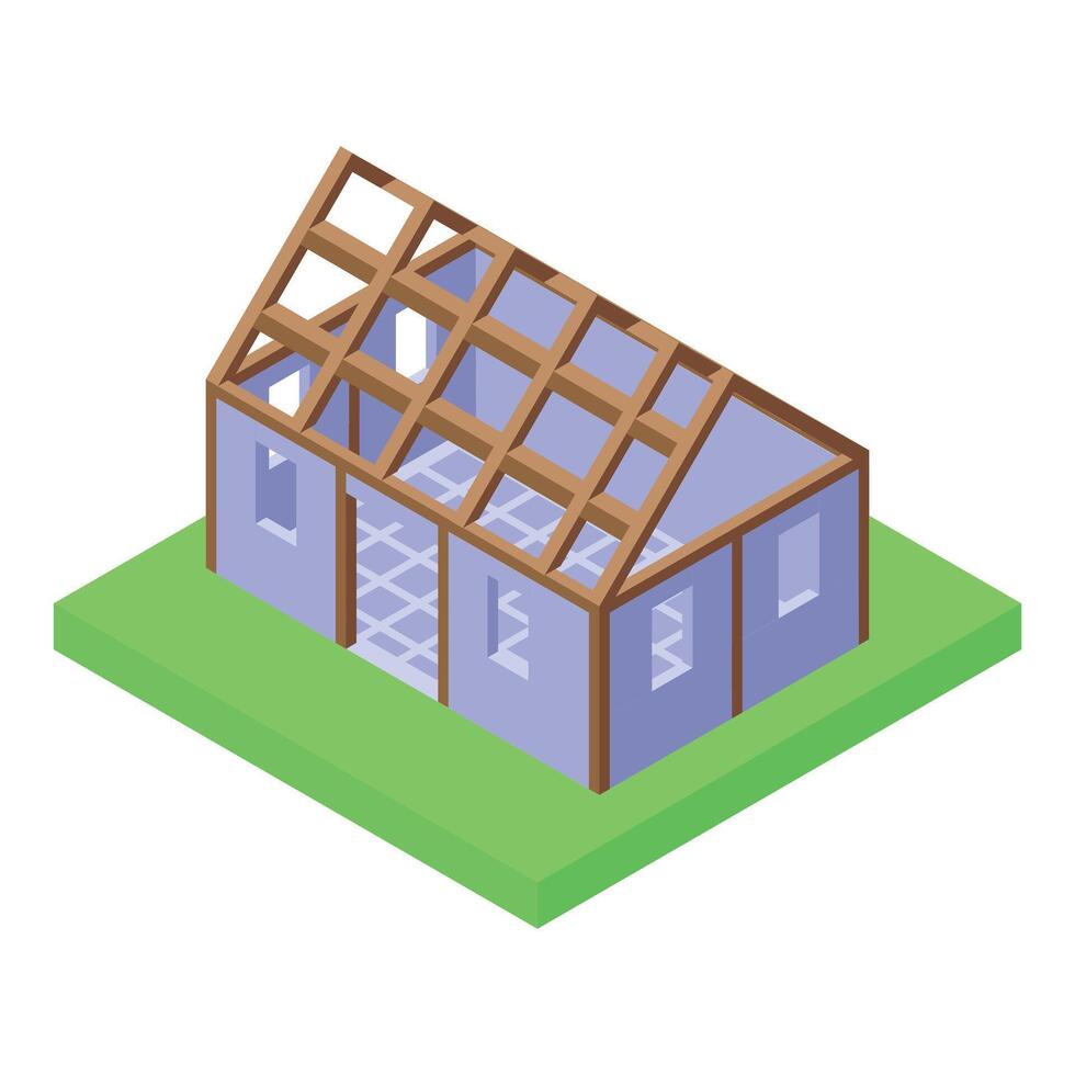 New home construction project showing framing being built on foundation vector
