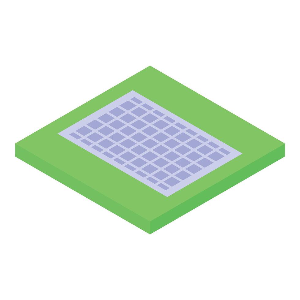 Solar panel is lying on green grass in isometric view vector