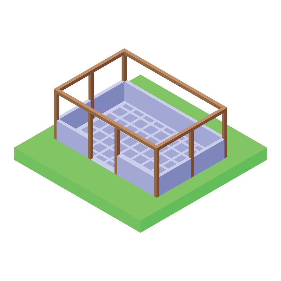 Building foundation under construction with concrete blocks and wooden formwork isometric view vector
