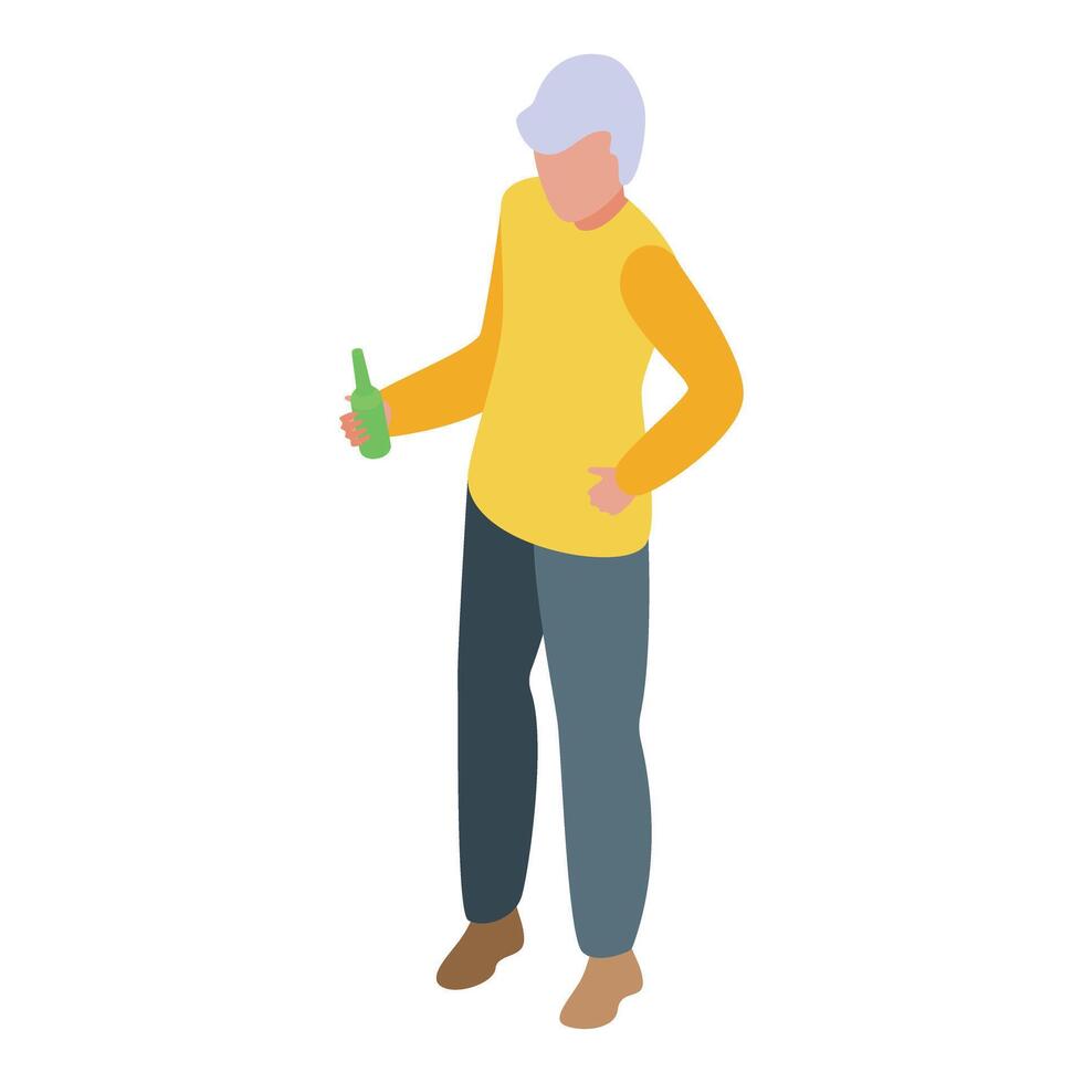 Senior man standing and holding green beer bottle vector