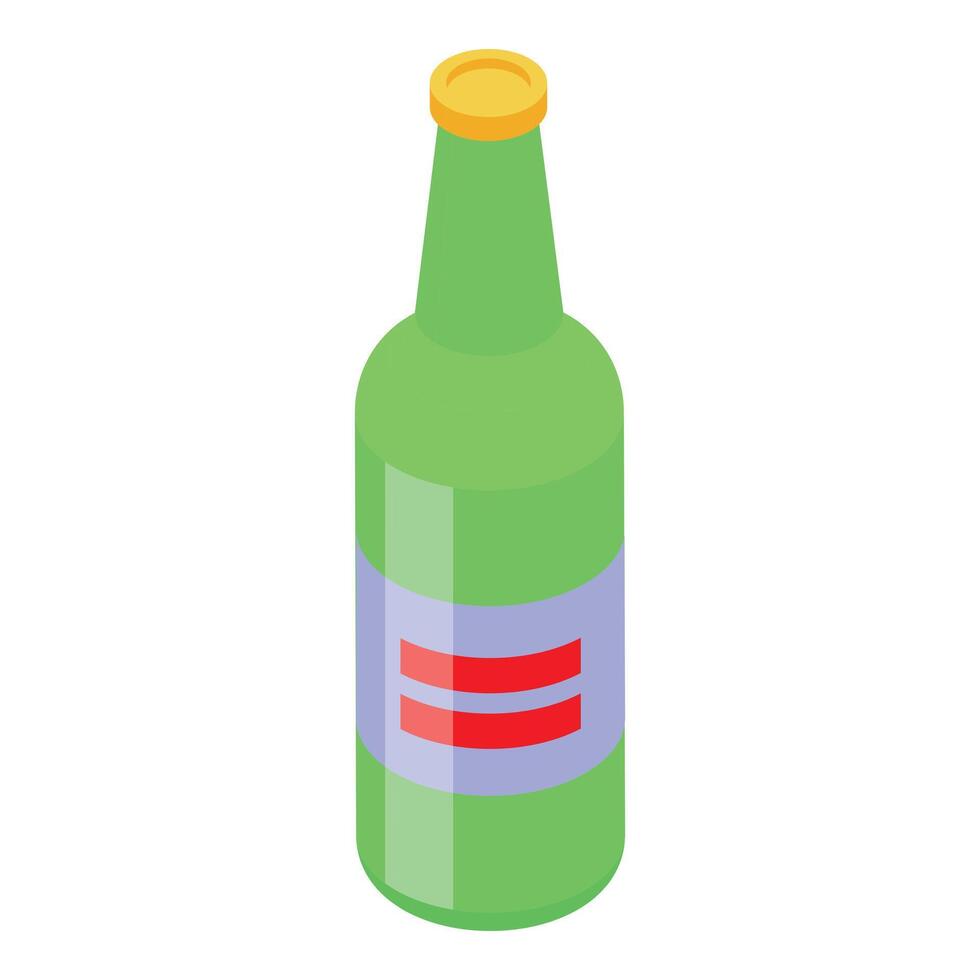 Green beer bottle is standing with yellow cap isometric view vector