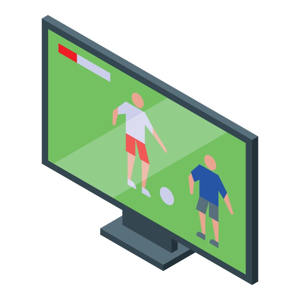 Football match broadcast on television screen with soccer players running vector