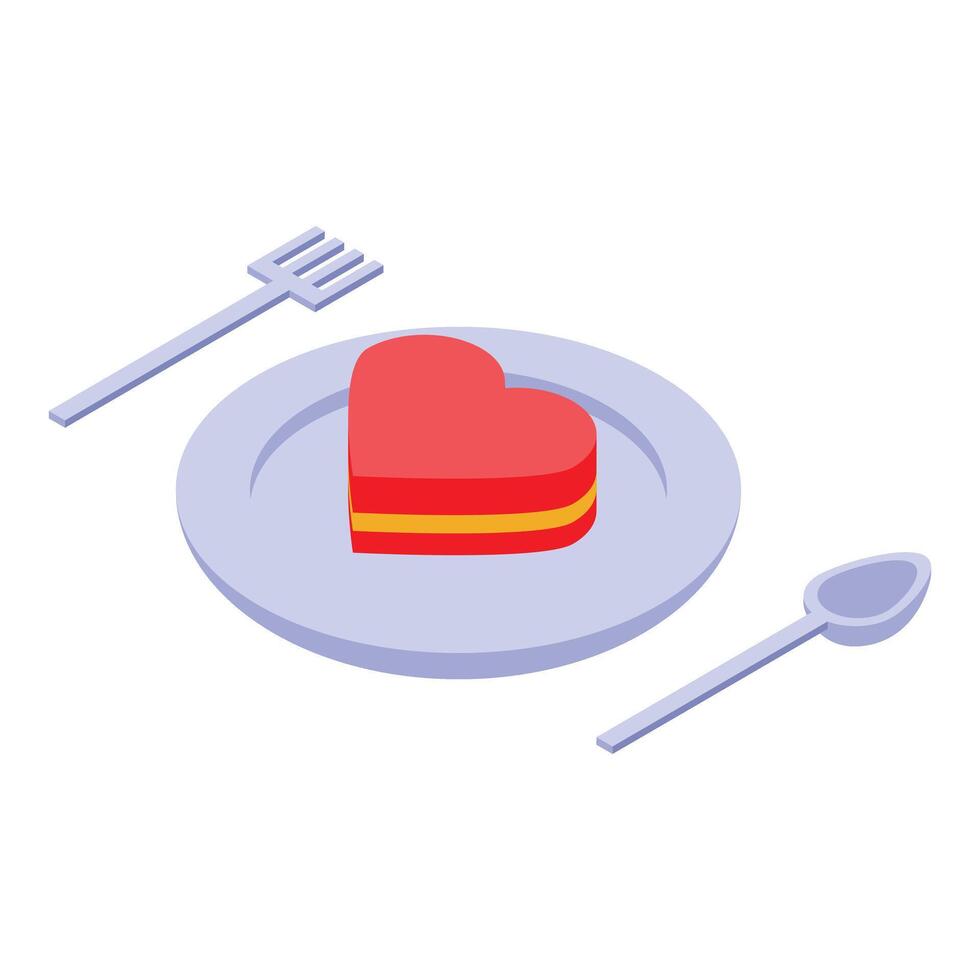 Heart shaped cake is waiting on plate for romantic dinner date vector