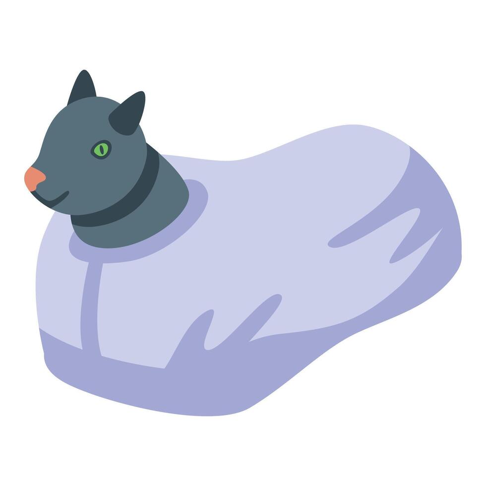 Black cat wearing sheep costume looking right isometric icon vector