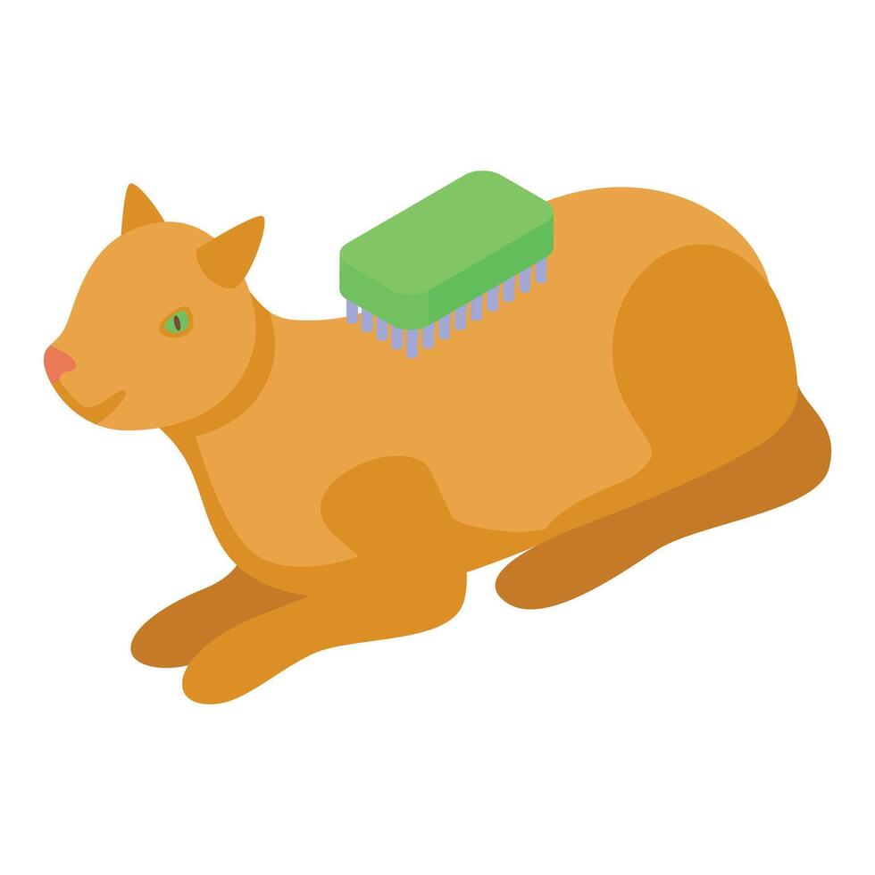 Cute red cat lying down getting brushed vector
