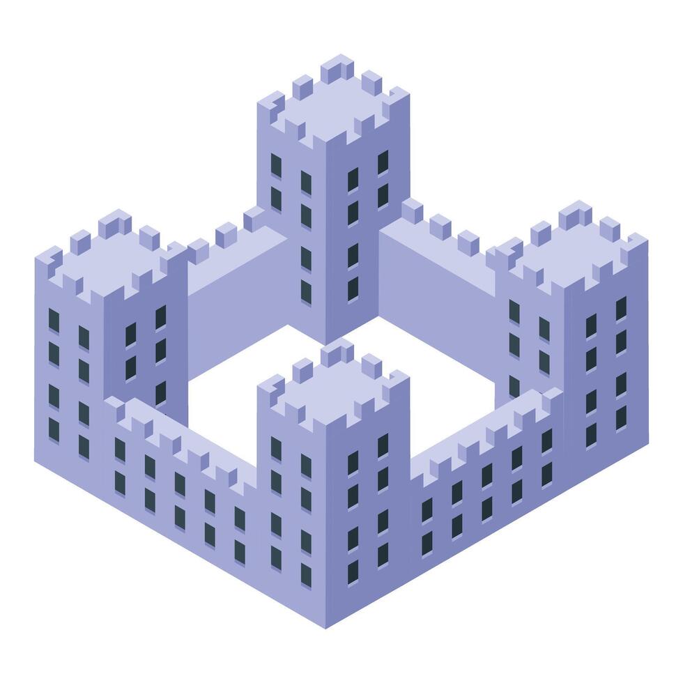 Simple medieval castle with high towers protecting the yard isometric illustration vector