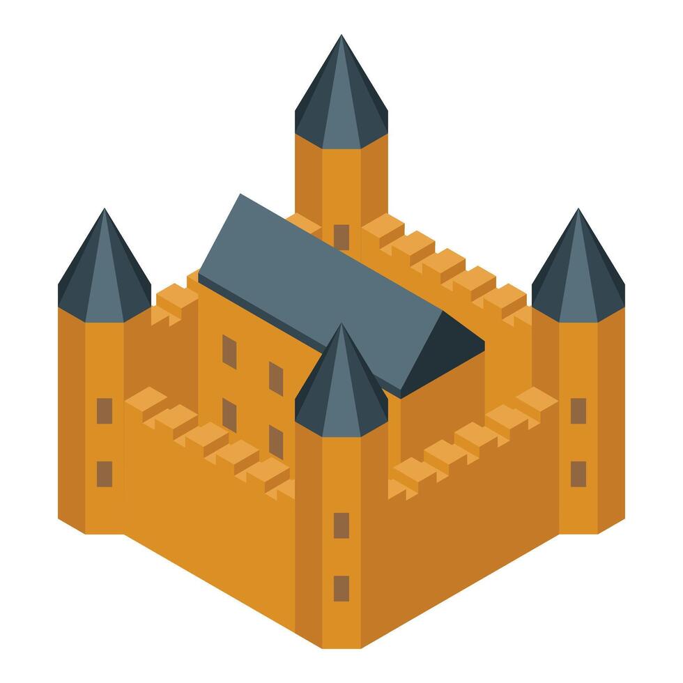 Medieval castle with towers isometric icon vector