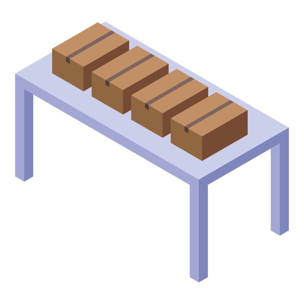 Conveyor belt holding several cardboard boxes ready for shipping vector