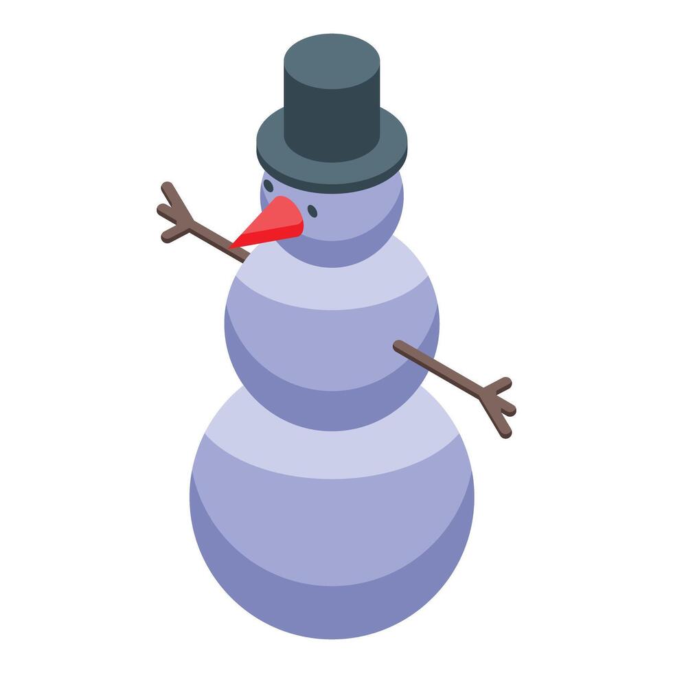 Snowman wearing a black top hat is waving with its stick arms vector