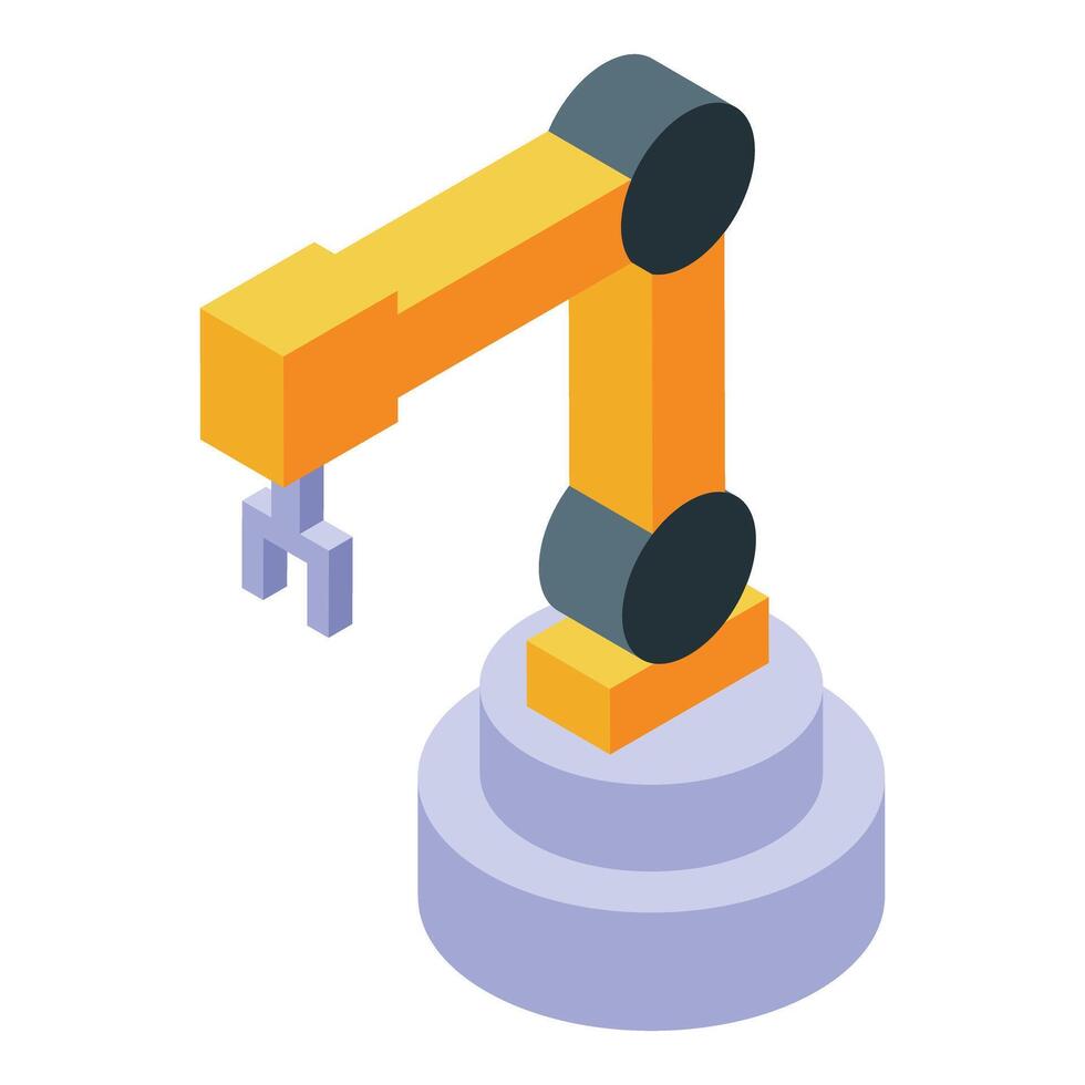Industrial robotic arm holding tool is manipulating objects vector