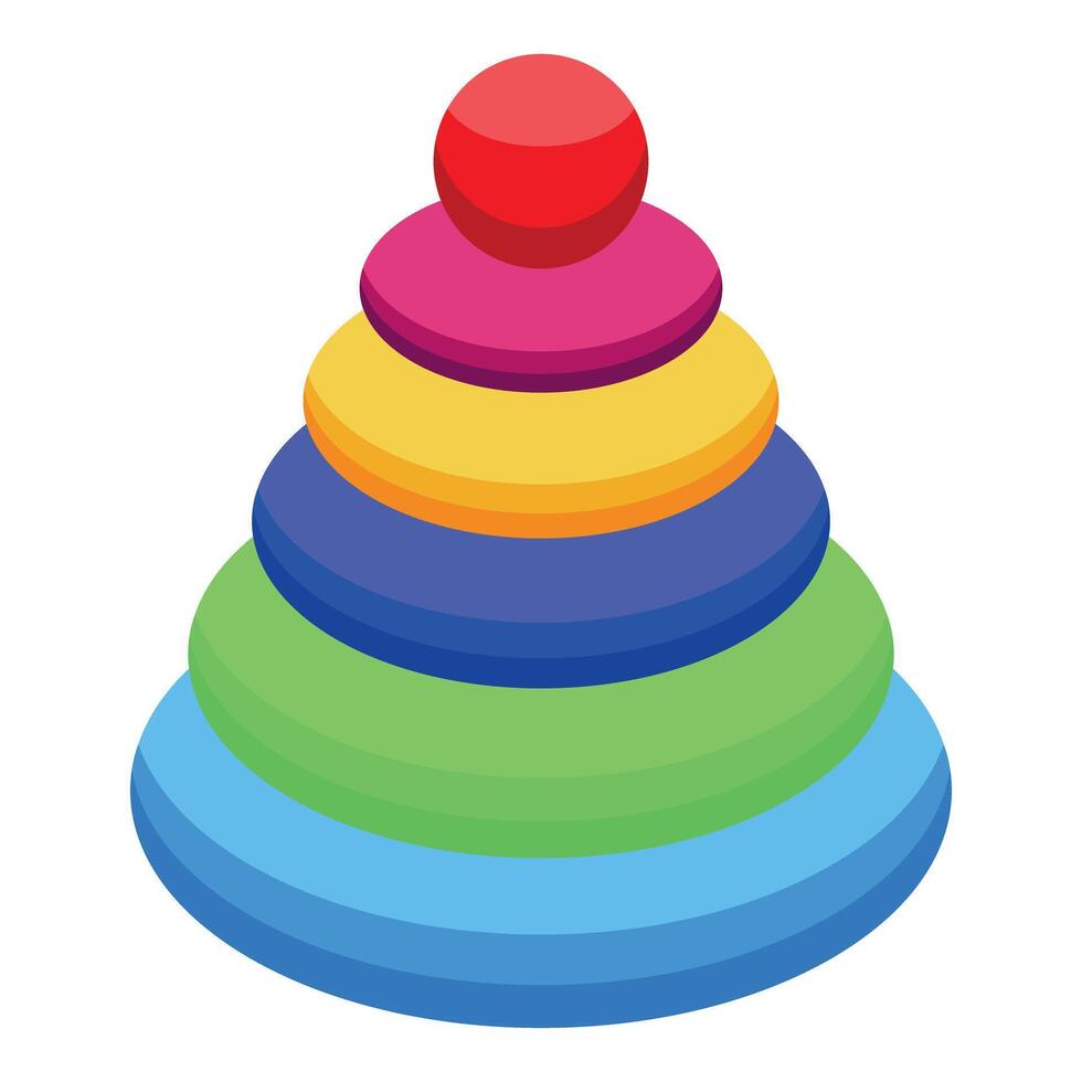 Colorful pyramid toy stacking upwards on white background vector