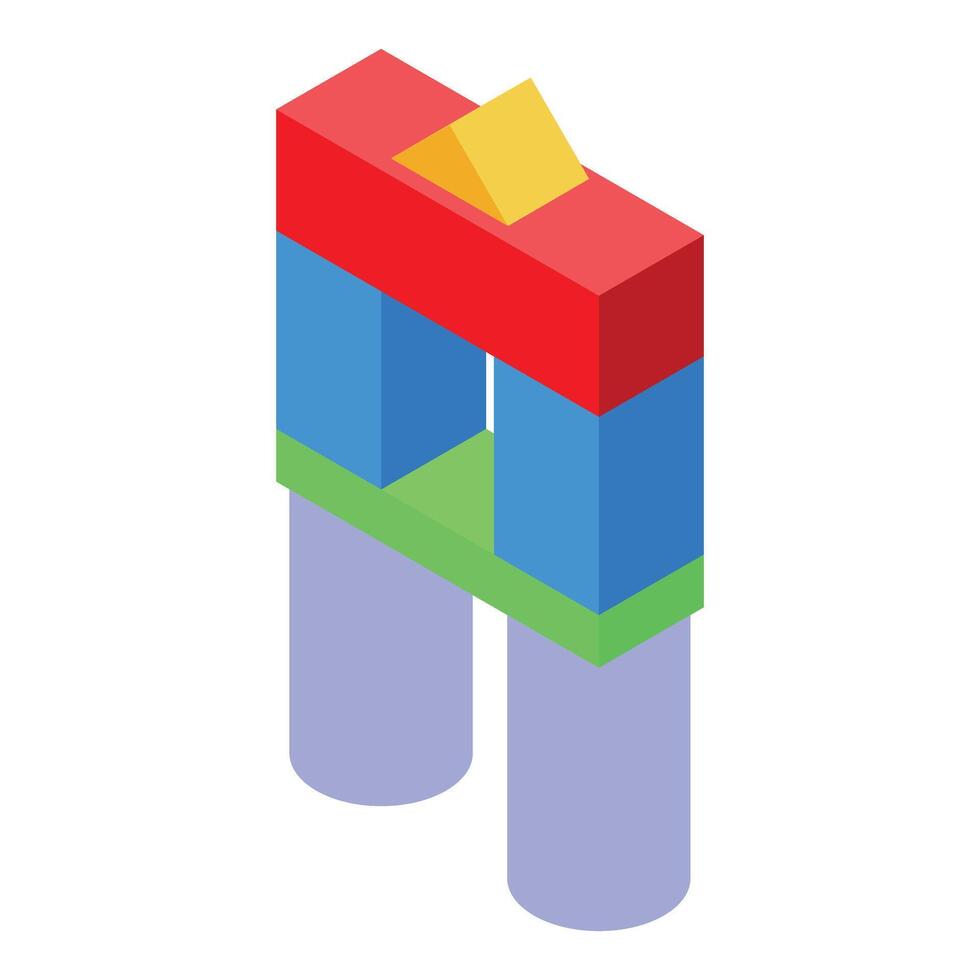 Colorful toy blocks tower balancing on two columns isometric view vector