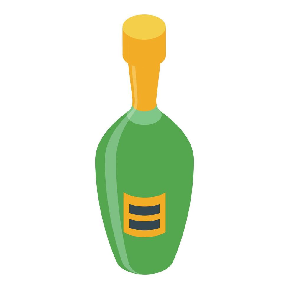 Green bottle of champagne standing isometrically on white background vector