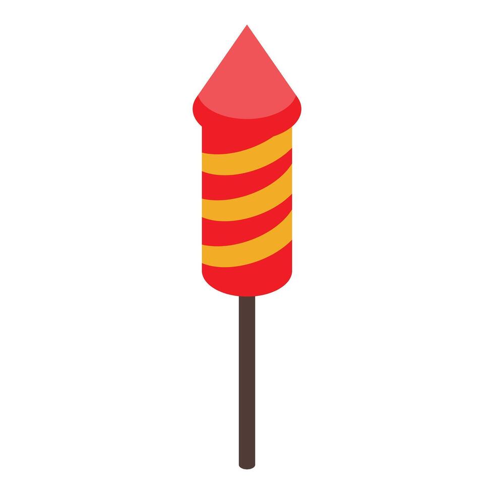 Red and yellow firework rocket standing on wooden stick vector