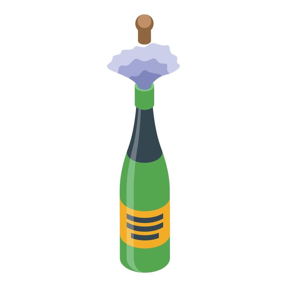 Champagne bottle popping cork with exploding wine foam vector