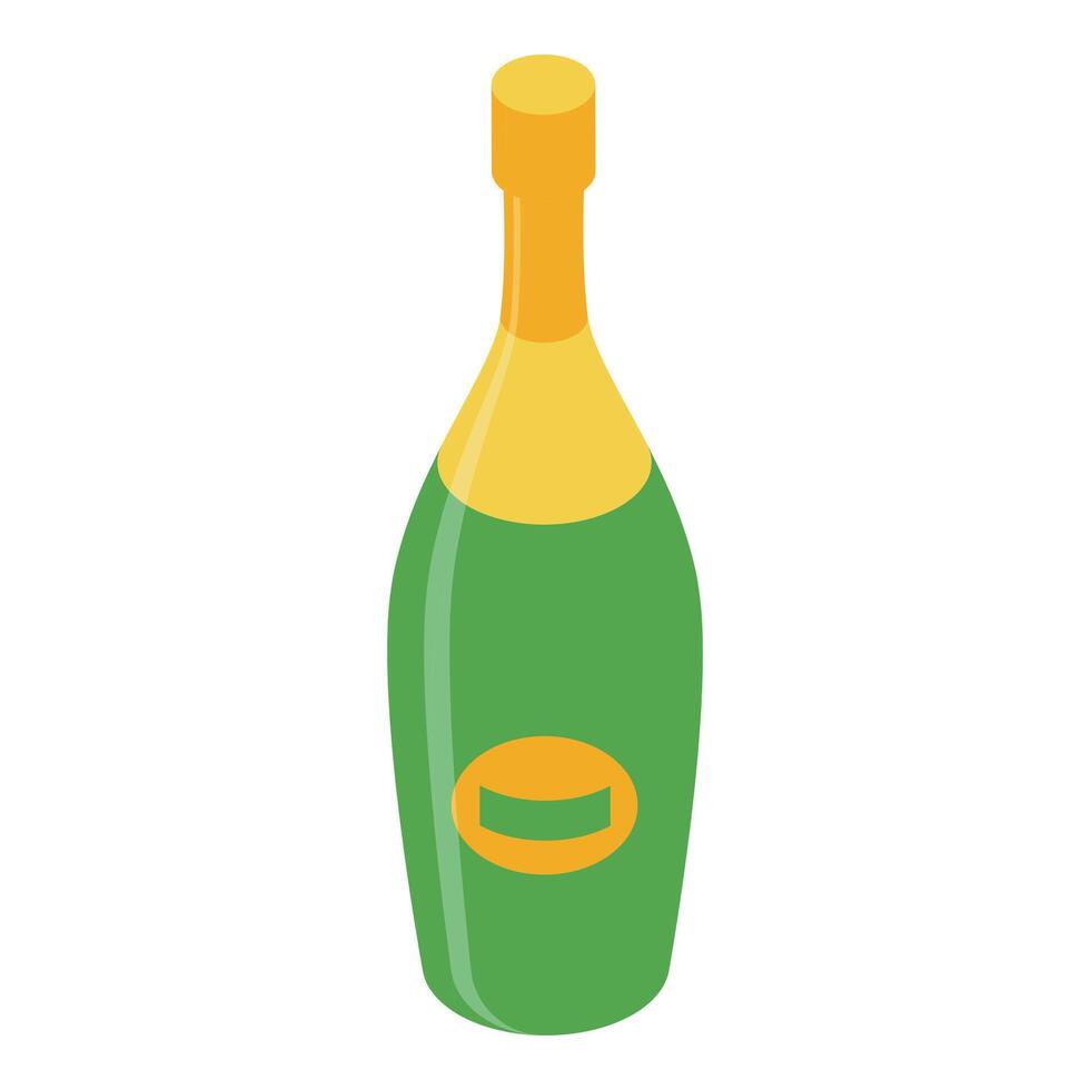 Green bottle of champagne sparkling wine standing up isometric illustration vector