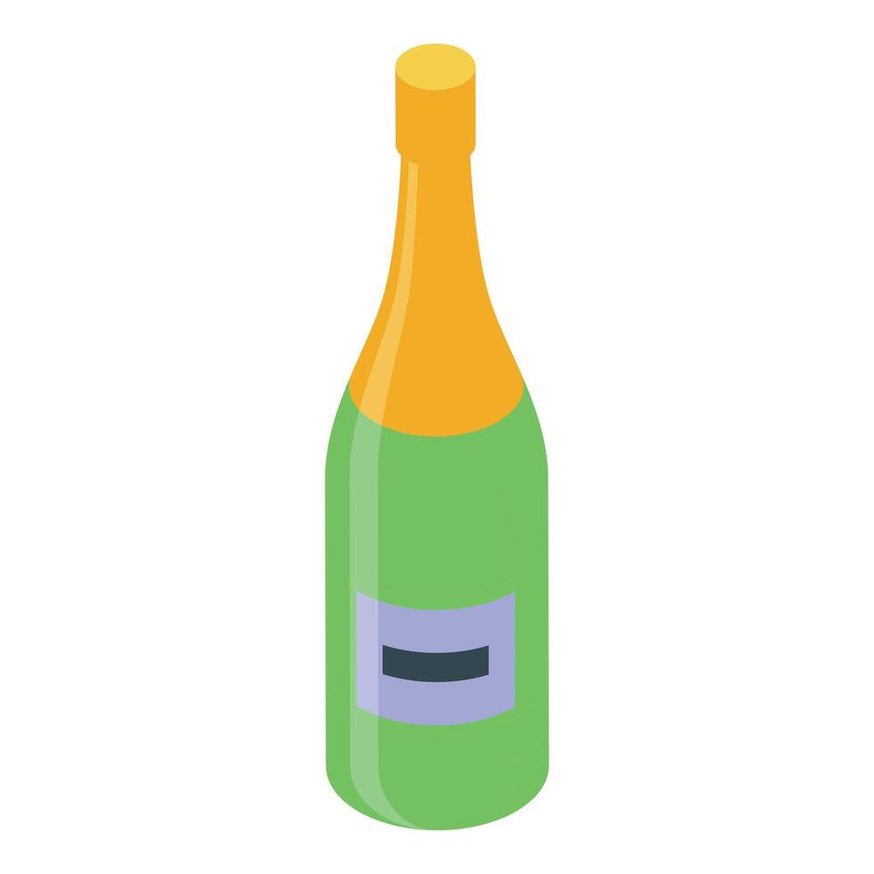 Green bottle of champagne standing up isometric illustration vector