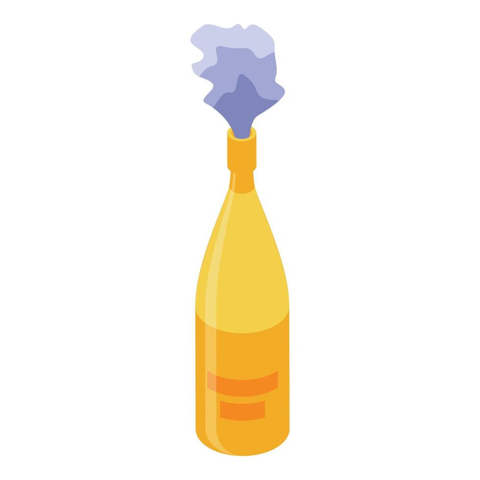 Champagne bottle opening making smoke cloud isometric view vector