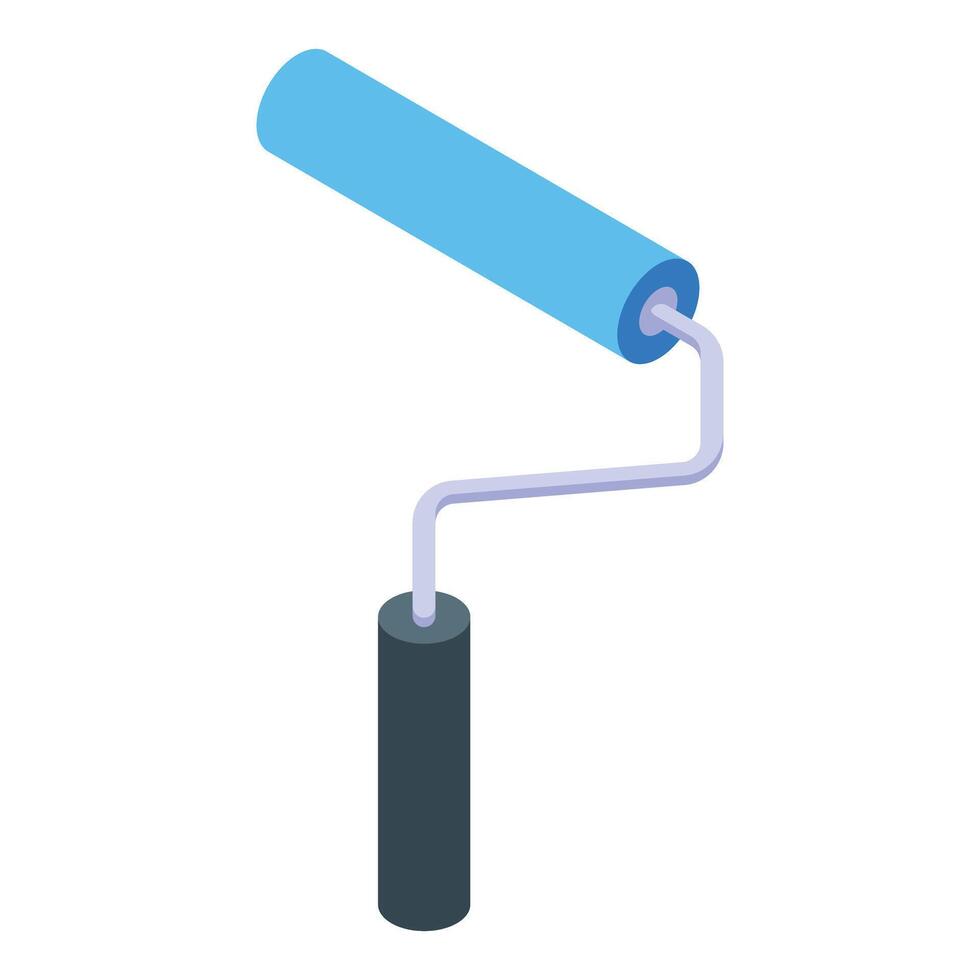 Blue paint roller isometric renovation tool vector