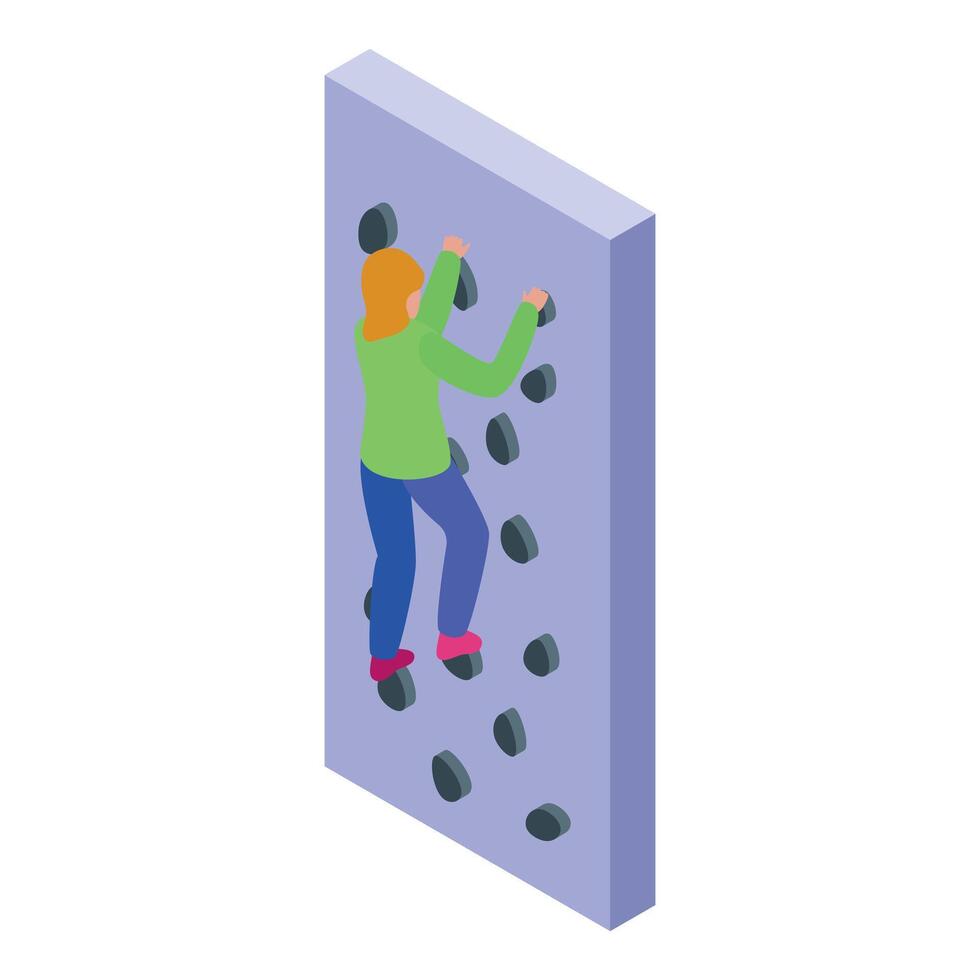 Young woman climbing artificial rock wall practicing indoor vector