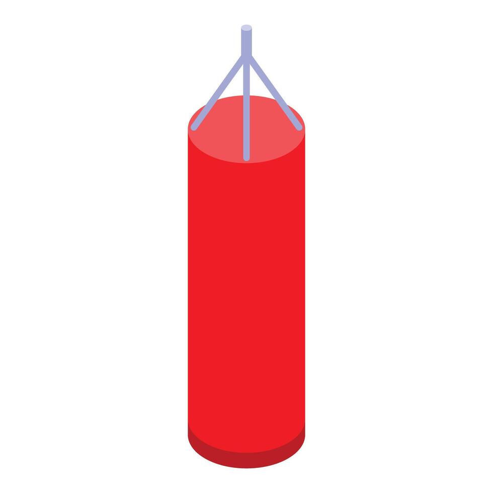 Red punching bag hanging for boxing training isometric view vector