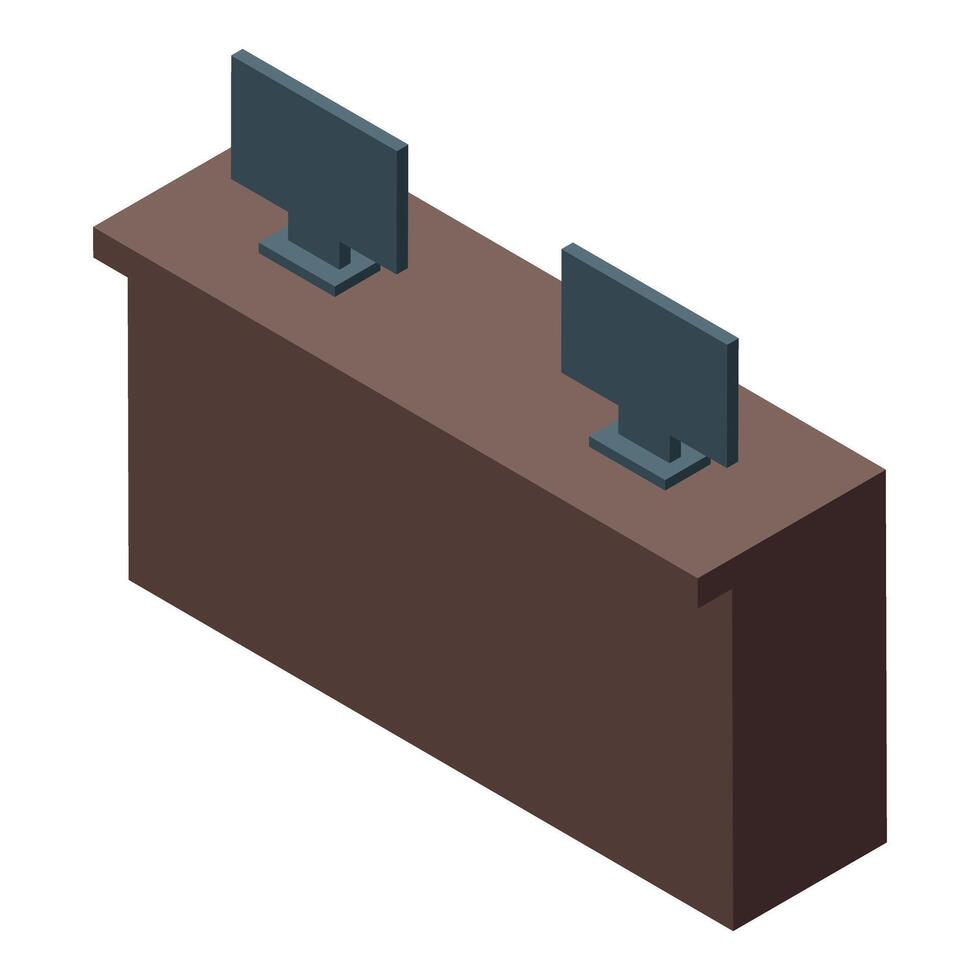 Bank teller counter with two computers isometric illustration vector