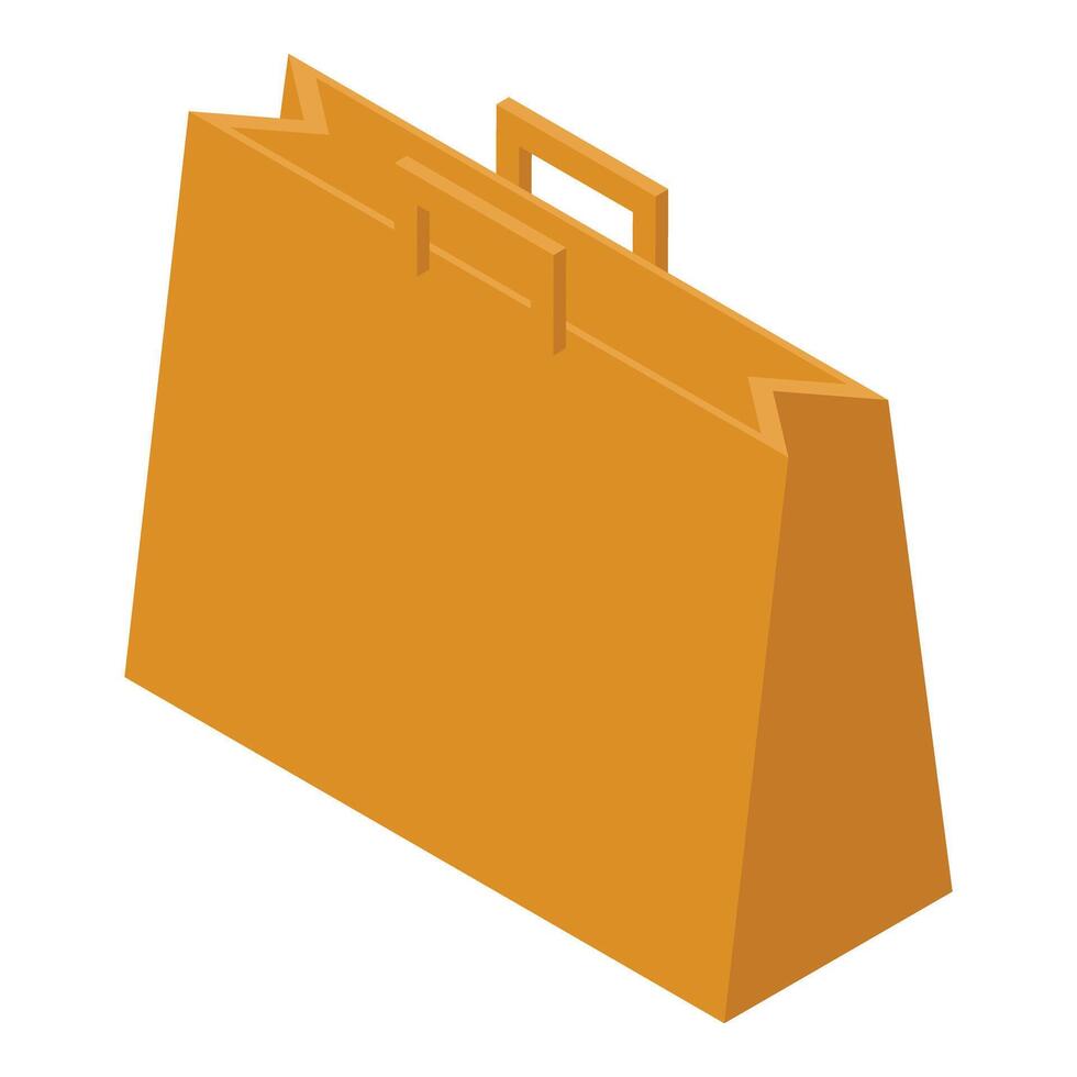 Yellow shopping bag standing with handles isometric view vector