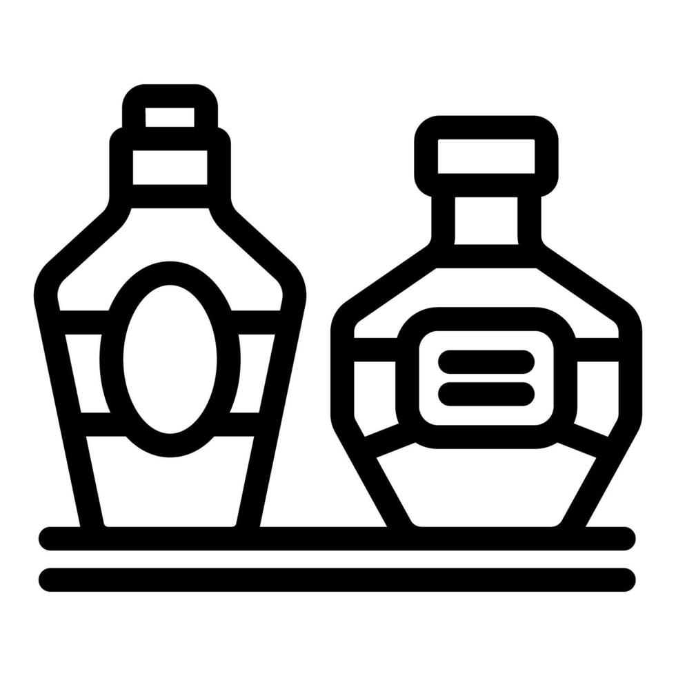 Two bottles of alcohol are standing on a bar counter vector
