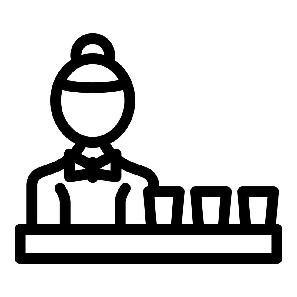Female bartender preparing shots on countertop in bar vector
