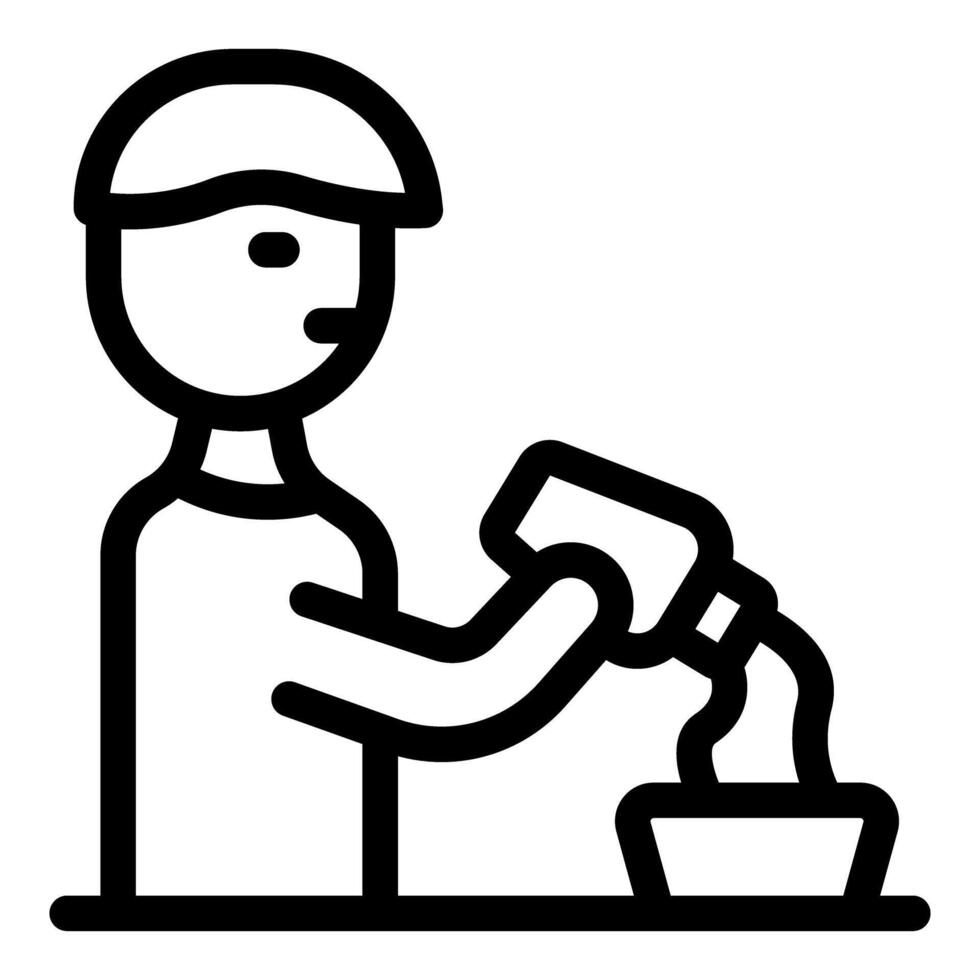 Gardener pouring liquid fertilizer into flower pot, gardening icon vector