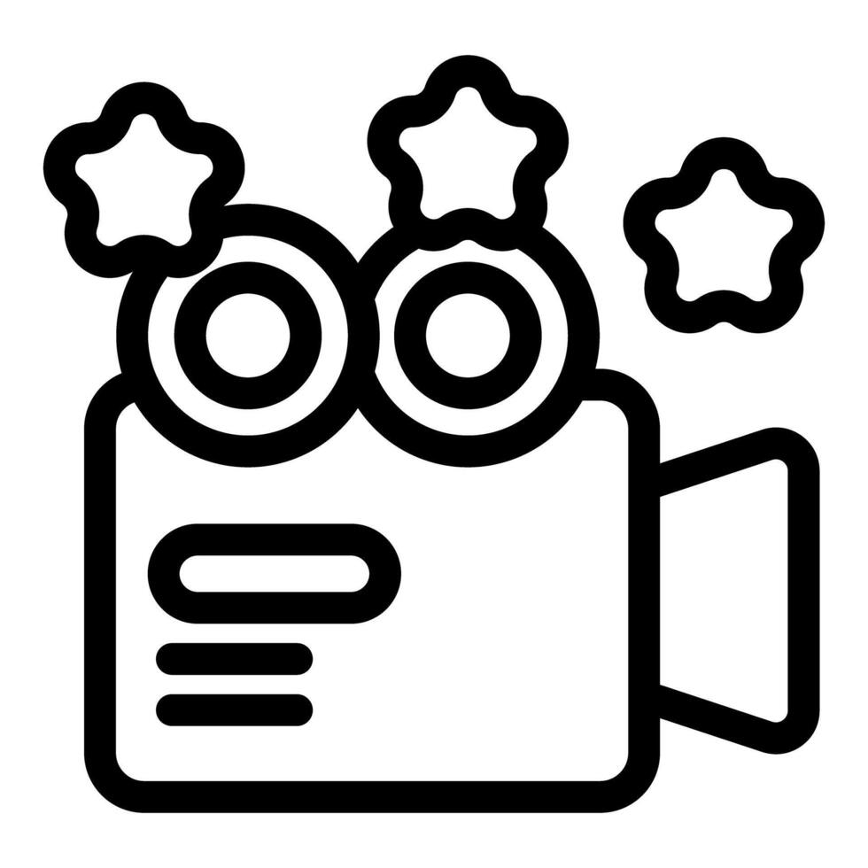 Retro movie camera filming with stars appearing, entertainment icon vector
