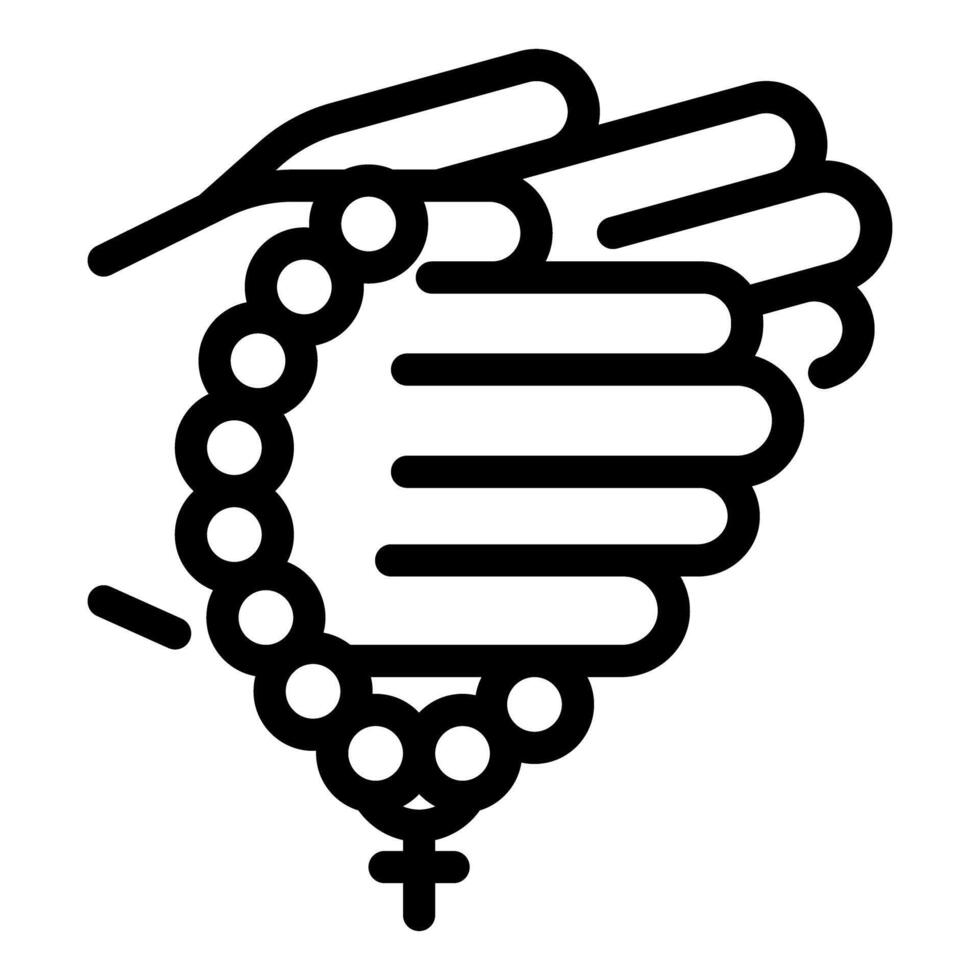 Person praying with rosary beads in hands for religion concept vector