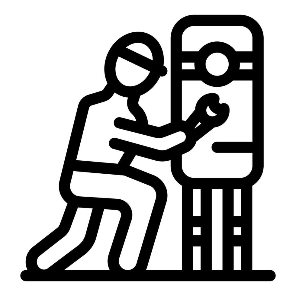 Plumber repairing water heater using adjustable wrench vector
