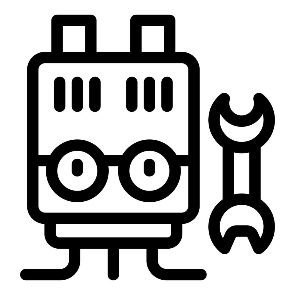 Electric boiler being repaired using wrench icon vector