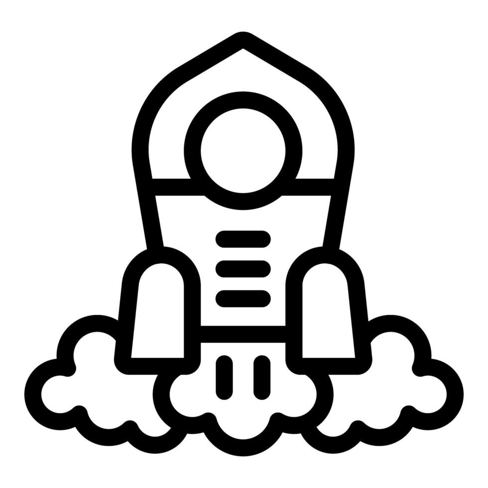 Rocket taking off leaving smoke cloud behind line art icon vector