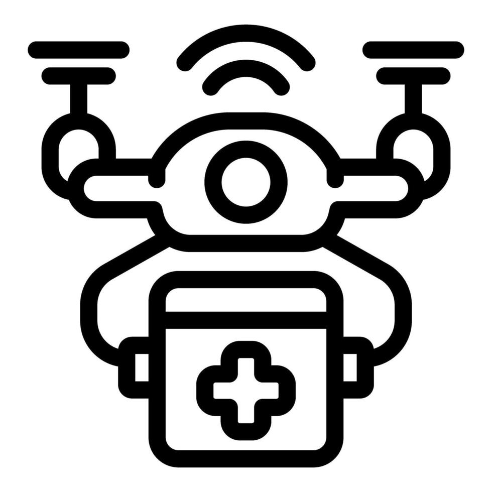 Drone delivering first aid kit using gps navigation system vector