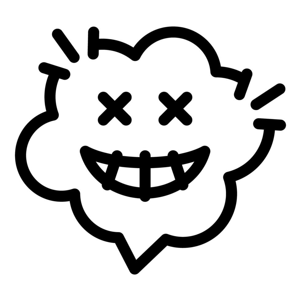 Speech bubble exploding with laughter with crosses for eyes and bared teeth vector