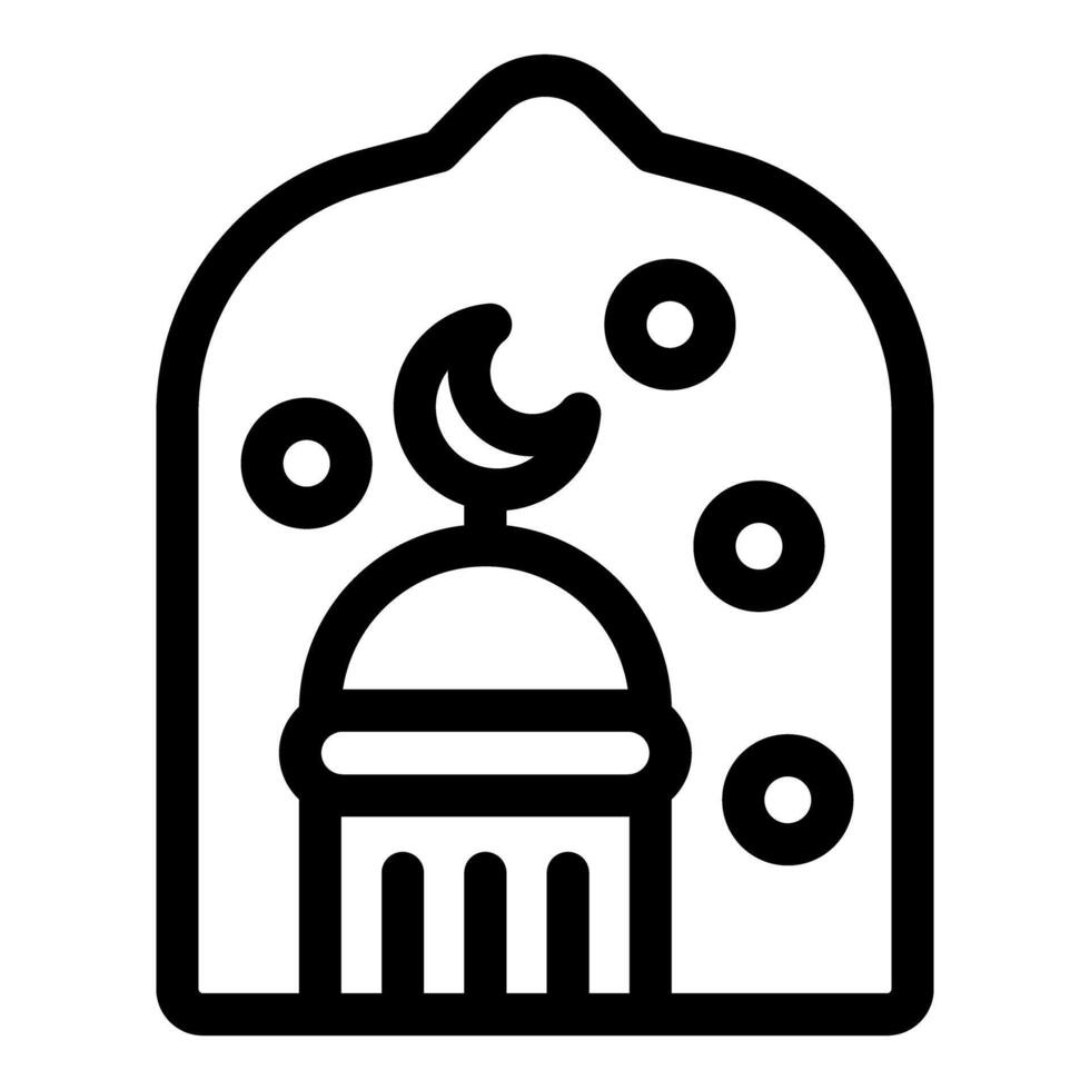 Line art icon of a mosque building under a starry night sky, perfect for ramadan designs vector