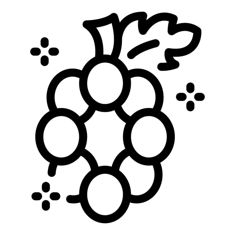 Shiny black and white line art icon of a bunch of grapes vector
