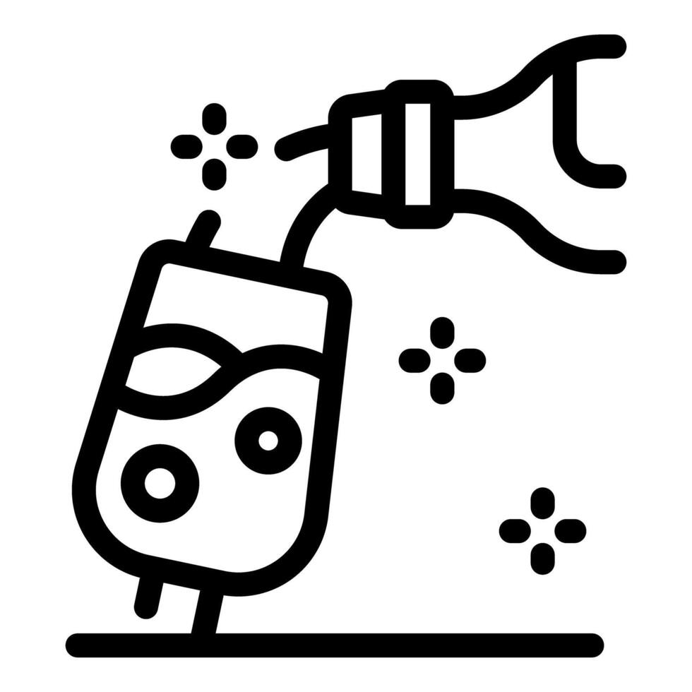 Bartender pouring drink from bottle into glass with ice cubes icon vector