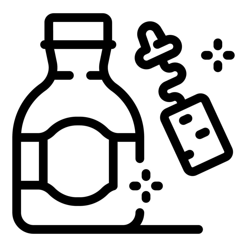 Glass bottle being filled with liquid from above vector