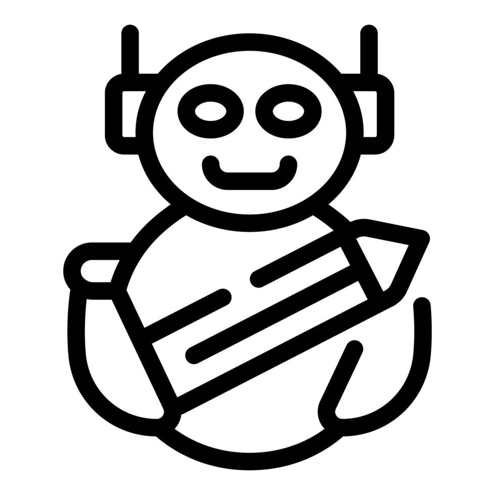 Chatbot holding pencil generating creative content icon vector